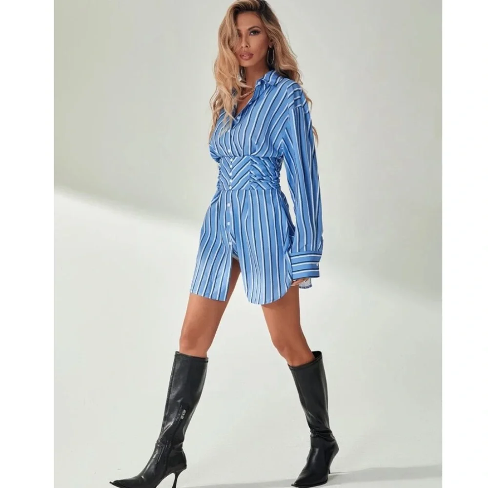 Striped Ruched Corset Shirt Dress 🍸 - Picture 5 of 6
